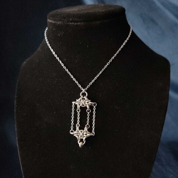 Gothic cage necklace with a small silver chain ✦ handmade chainmaille jewelry ✦ - Picture 8 of 8